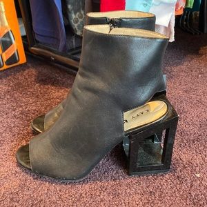 Black Leather Peep-toe Booties